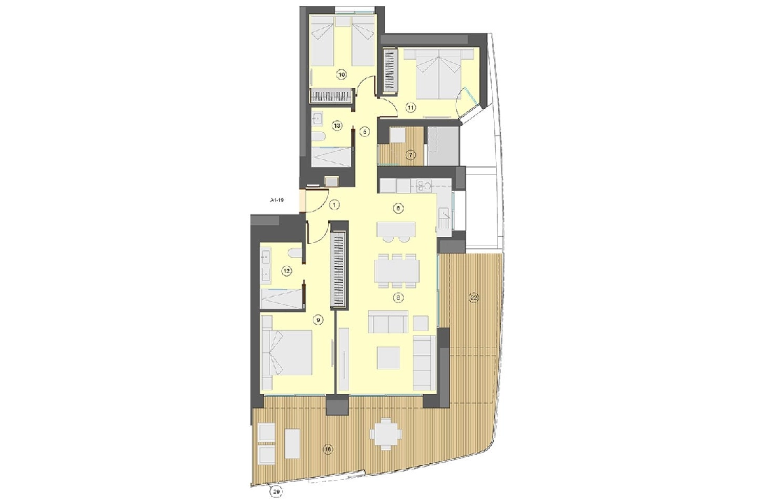 apartamento en la planta superior en Benidorm en vente, construit 130 m², estado nuevo, aire acondicionado, 3 chambre, 2 salle de bains, piscina, ref.: HA-BEN-113-A03-16