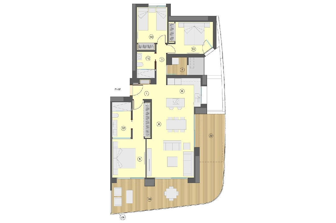 apartamento en la planta superior en Benidorm en vente, construit 130 m², estado nuevo, aire acondicionado, 3 chambre, 2 salle de bains, piscina, ref.: HA-BEN-113-A03-18