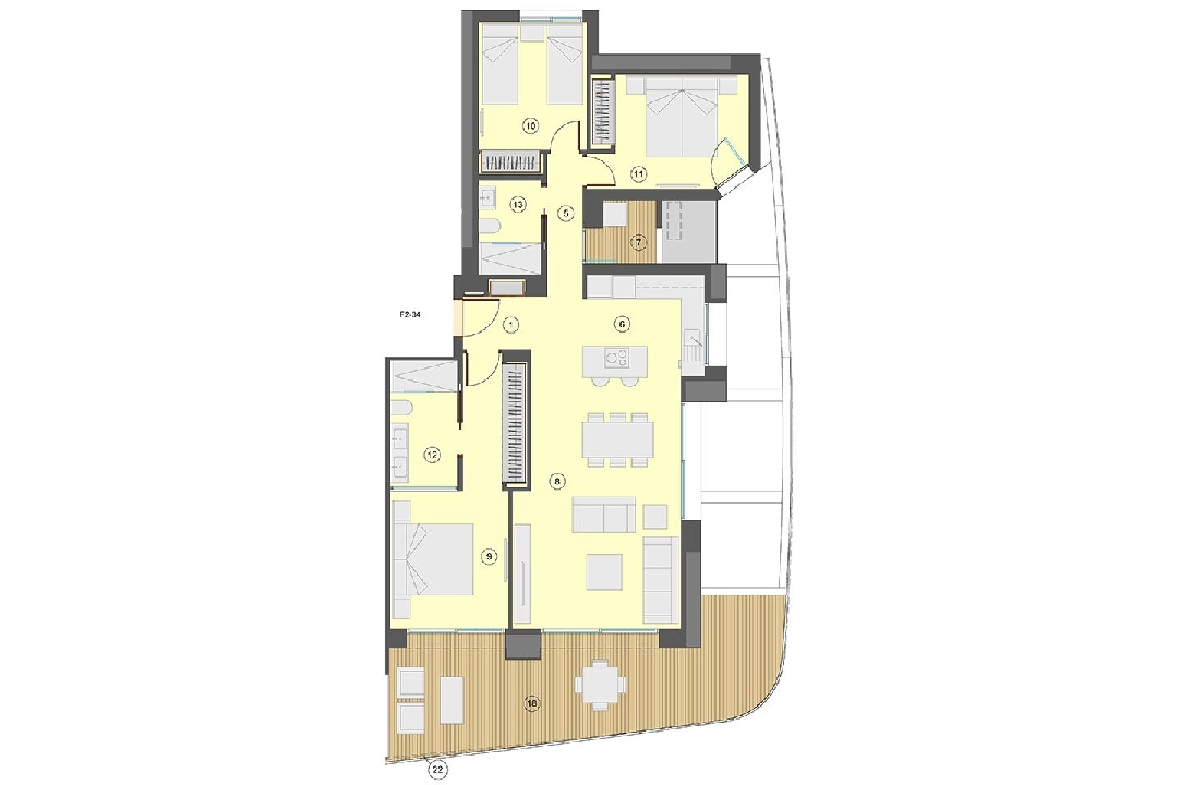 apartamento en la planta superior en Benidorm en vente, construit 130 m², estado nuevo, aire acondicionado, 3 chambre, 2 salle de bains, piscina, ref.: HA-BEN-113-A03-19