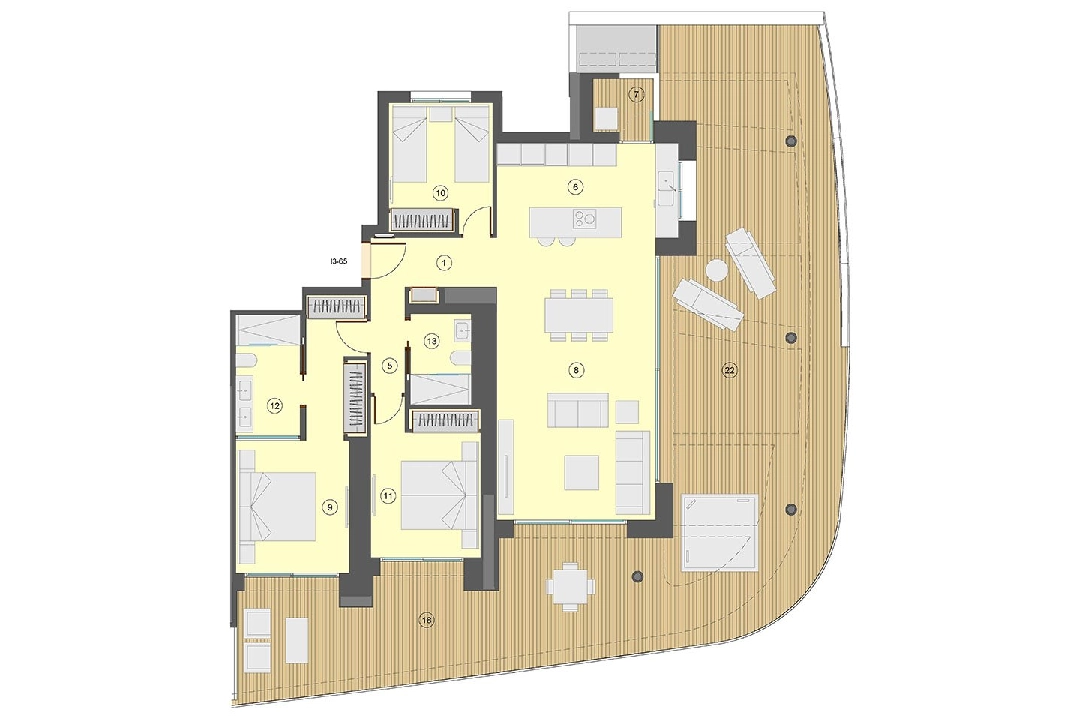 apartamento en la planta superior en Benidorm en vente, construit 130 m², estado nuevo, aire acondicionado, 3 chambre, 2 salle de bains, piscina, ref.: HA-BEN-113-A03-24