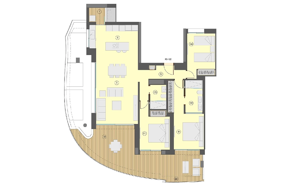 apartamento en la planta superior en Benidorm en vente, construit 130 m², estado nuevo, aire acondicionado, 3 chambre, 2 salle de bains, piscina, ref.: HA-BEN-113-A03-28
