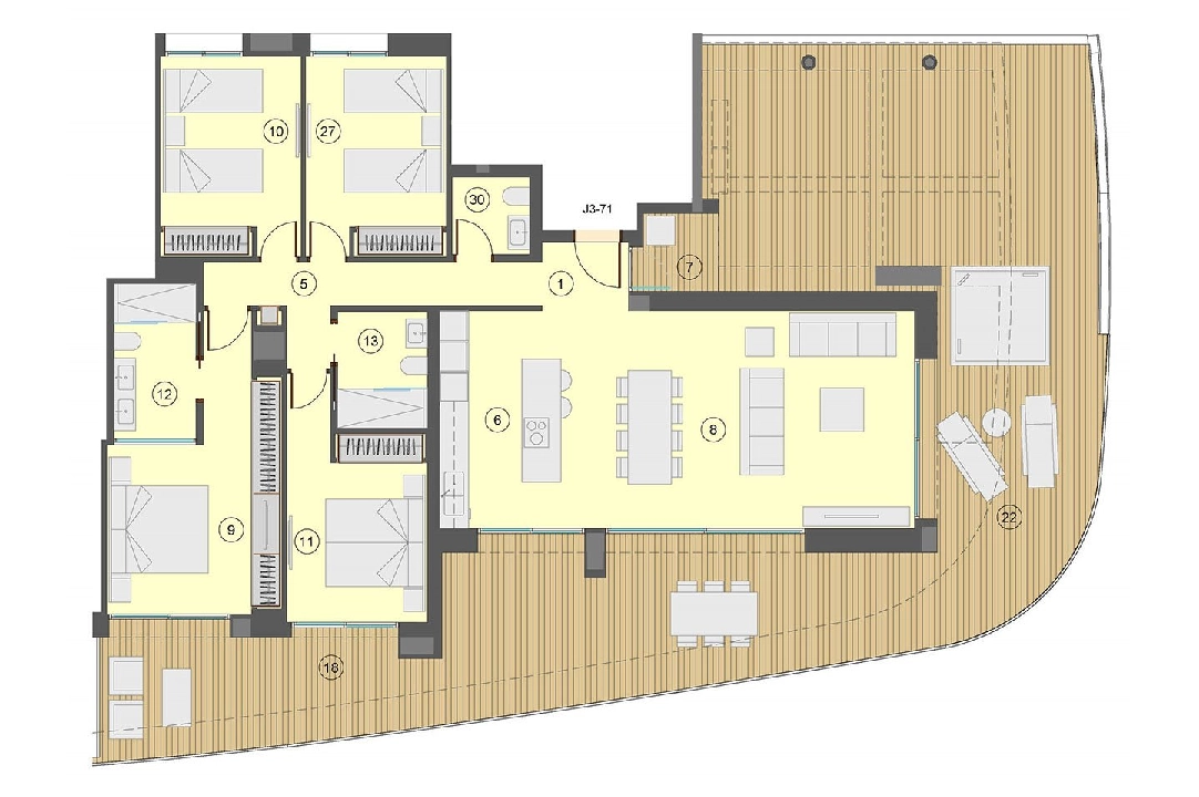 apartamento en la planta superior en Benidorm en vente, construit 198 m², estado nuevo, + fussboden, aire acondicionado, 4 chambre, 2 salle de bains, piscina, ref.: HA-BEN-113-A04-18