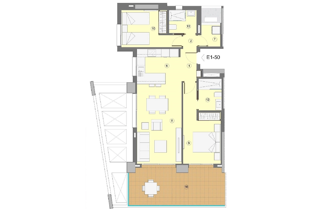 apartamento en la planta superior en Benidorm en vente, construit 94 m², estado nuevo, aire acondicionado, 2 chambre, 2 salle de bains, piscina, ref.: HA-BEN-112-A02-11